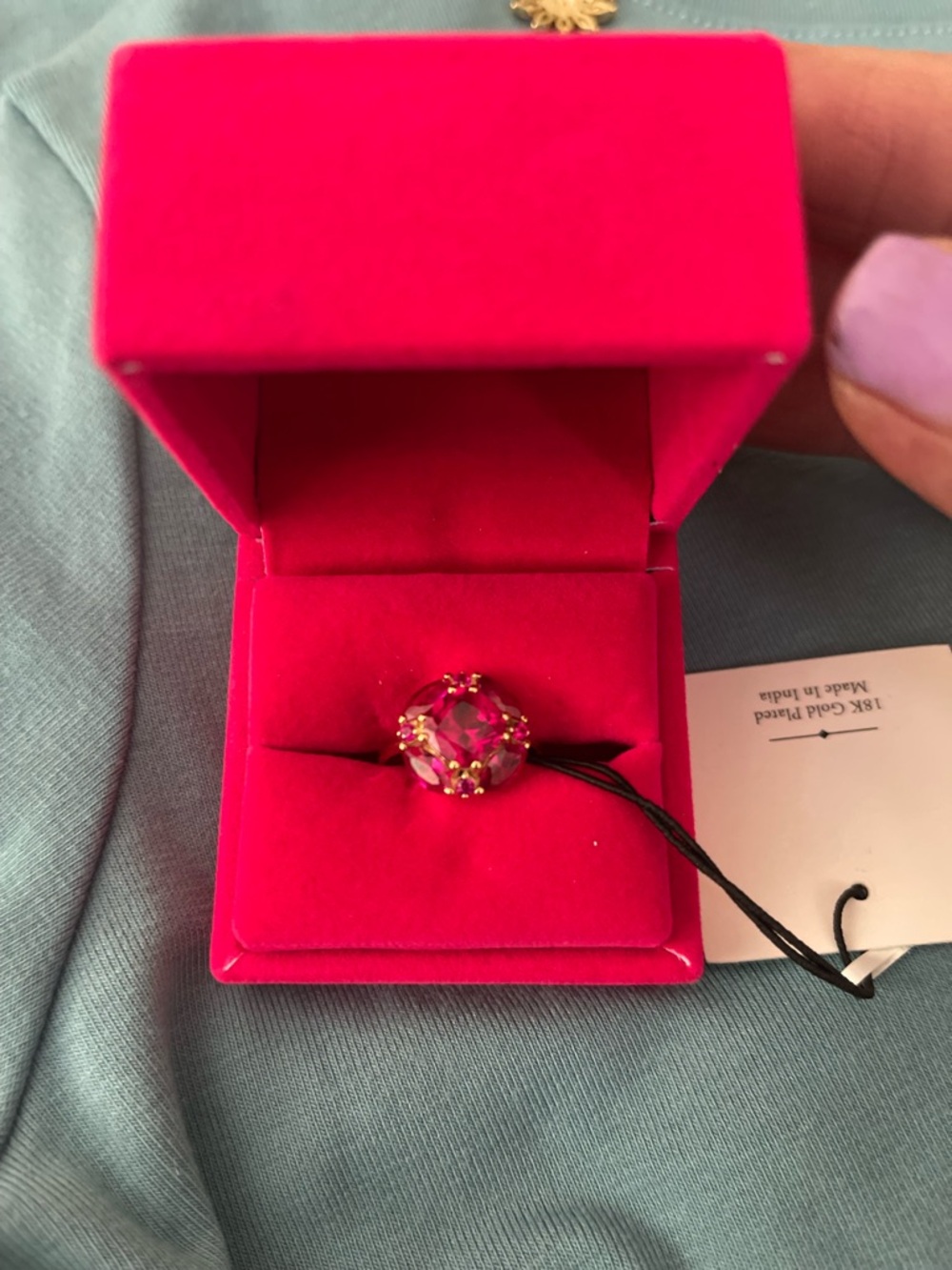 Gold Ring with Bright Pink Faceted Stone